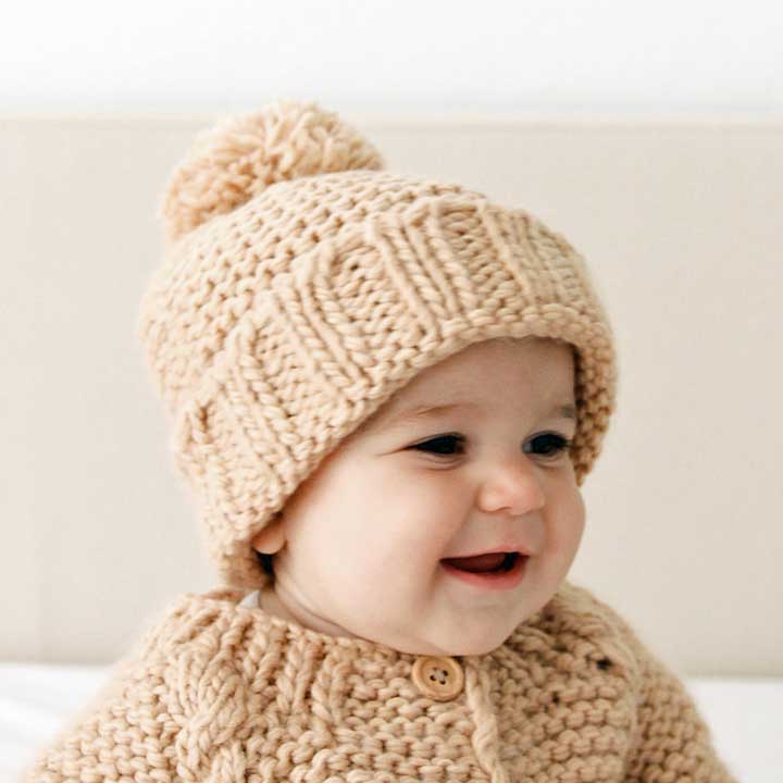 Huggalugs - Latte Garter Stitch Beanie Hat: S (0-6 months)