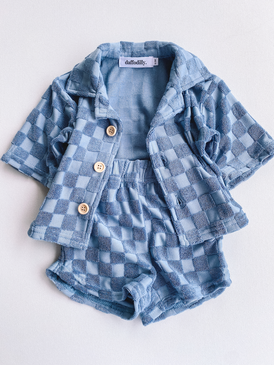 Daffodilly - Checkered terry set - dusty blue: 3T