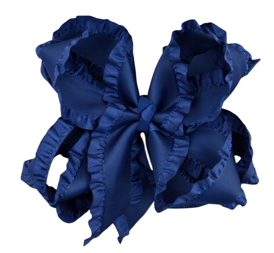 The Solid Bow - Navy Double Ruffle Hair Bow: Alligator Clip / 4 inch