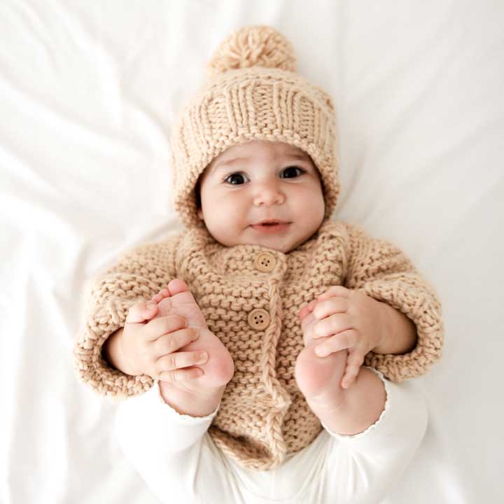 Huggalugs - Latte Garter Stitch Beanie Hat: S (0-6 months)