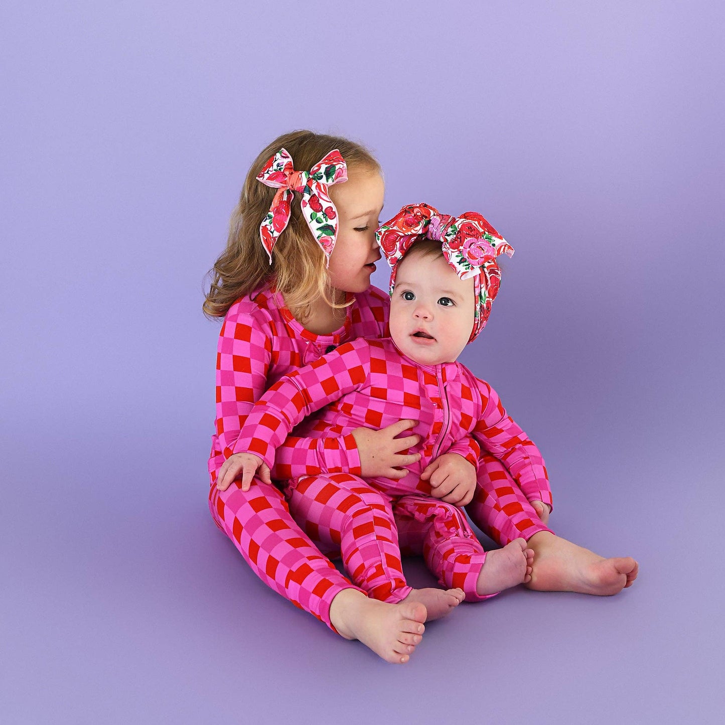 Gigi and Max - Sydney Pink Checks Ruffle Zip Bamboo Valentines Day : Newborn