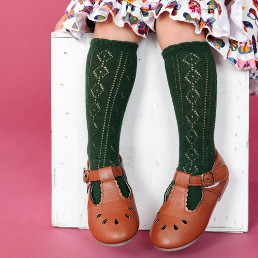 Little Stocking Co. - Scalloped Fancy Knee High Socks - Forest: 1.5-3 YEARS