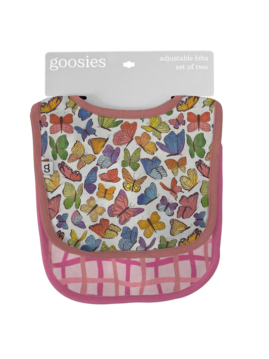 Goosies - Bib Set of 2 (Butterflies/Pink Wavy Plaid)