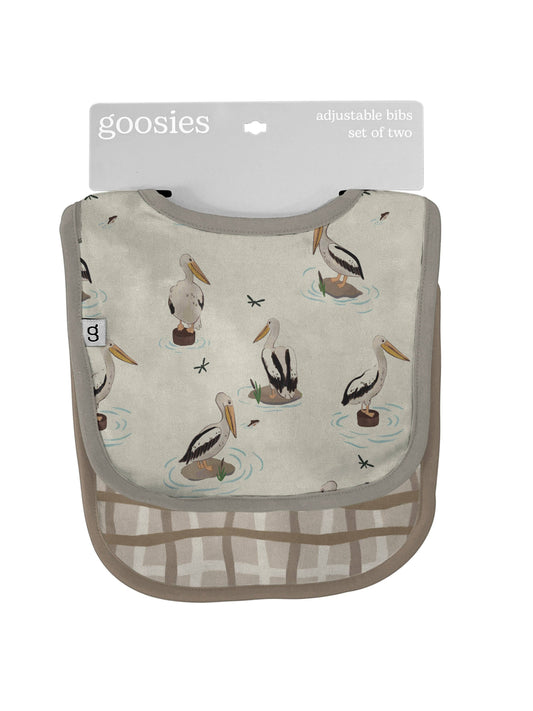 Goosies - Bib Set of 2 (Pelicans/Green Wavy Plaid)