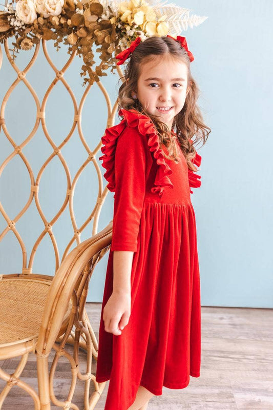 Mila & Rose - Red Velvet Ruffle Twirl Dress