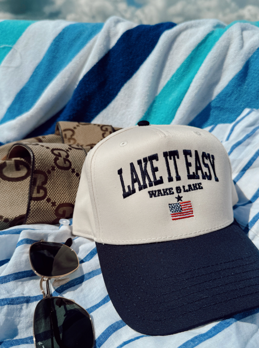 Lake It Easy - Navy Vintage Trucker Hat