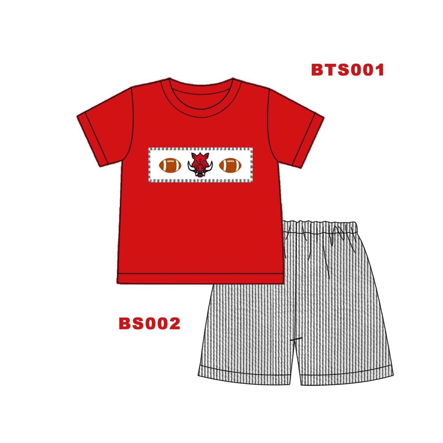 Embroidered Seersucker Boy Short Set - Hog