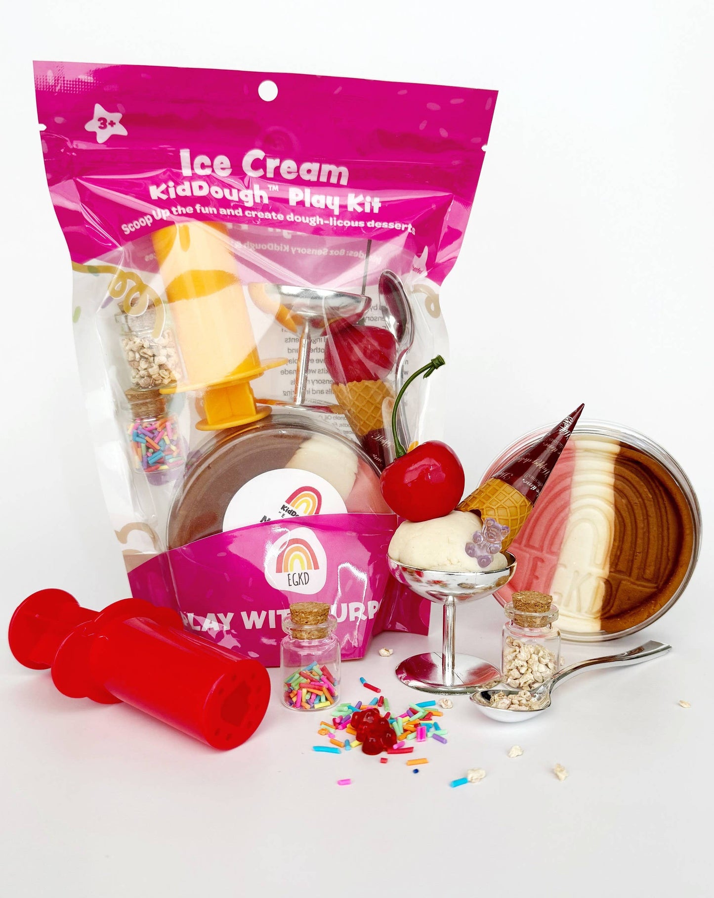 Earth Grown KidDoughs (KidDoughs by EGKD) - Ice Cream (Neapolitan) KidDough Play Kit