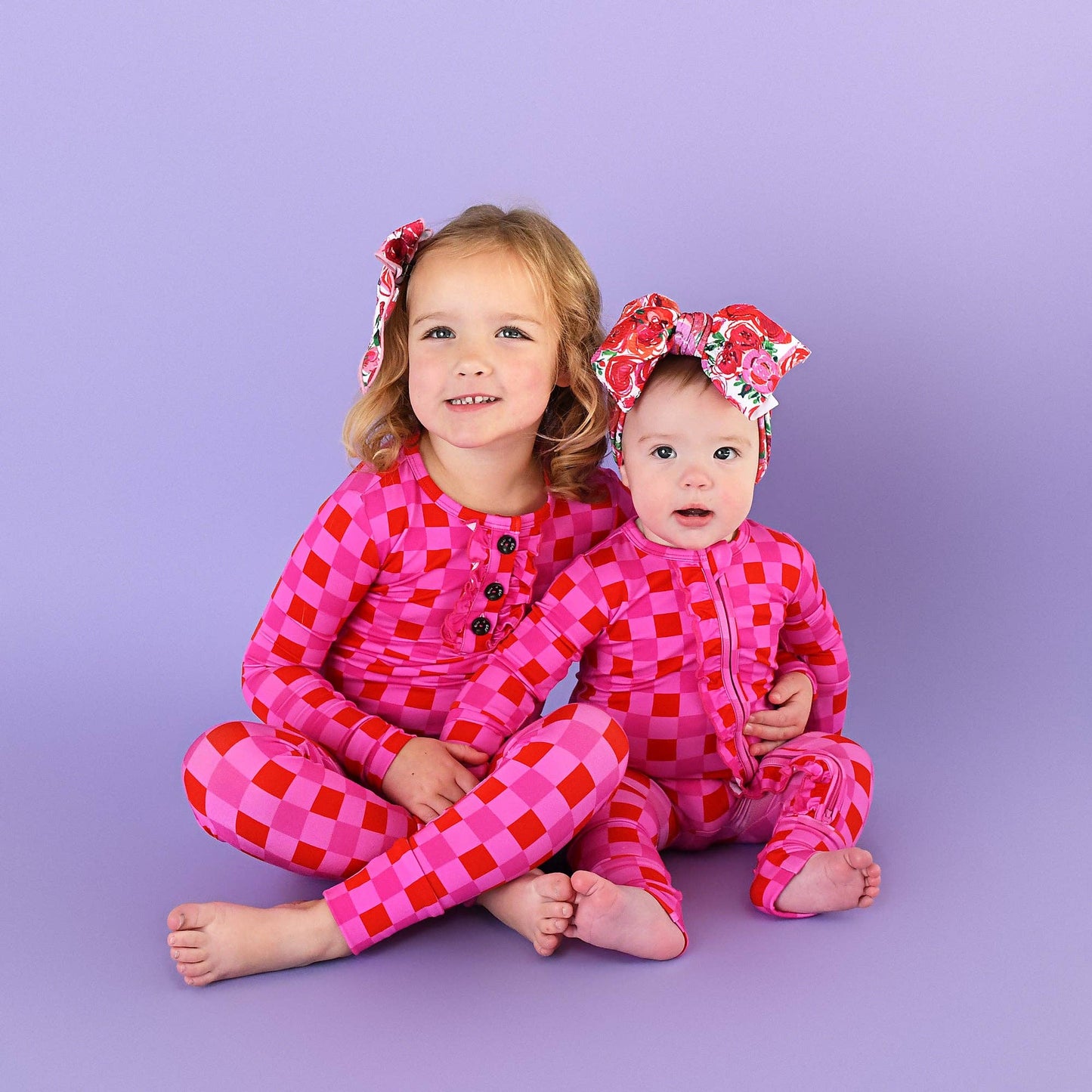 Gigi and Max - Sydney Pink Checks Ruffle Zip Bamboo Valentines Day : Newborn