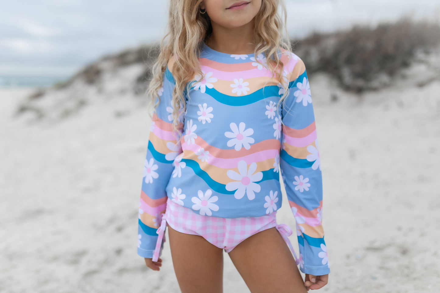 Oopsie Daisy - Kids Retro Daisy Long Sleeve Rash Guard Swimsuit