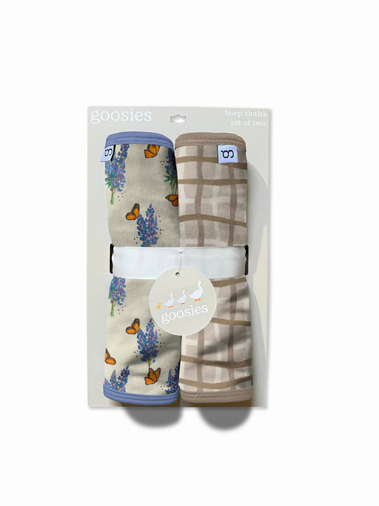 Goosies - Burp Cloths Set of 2 (Bluebonnets/Tan Wavy Plaid)