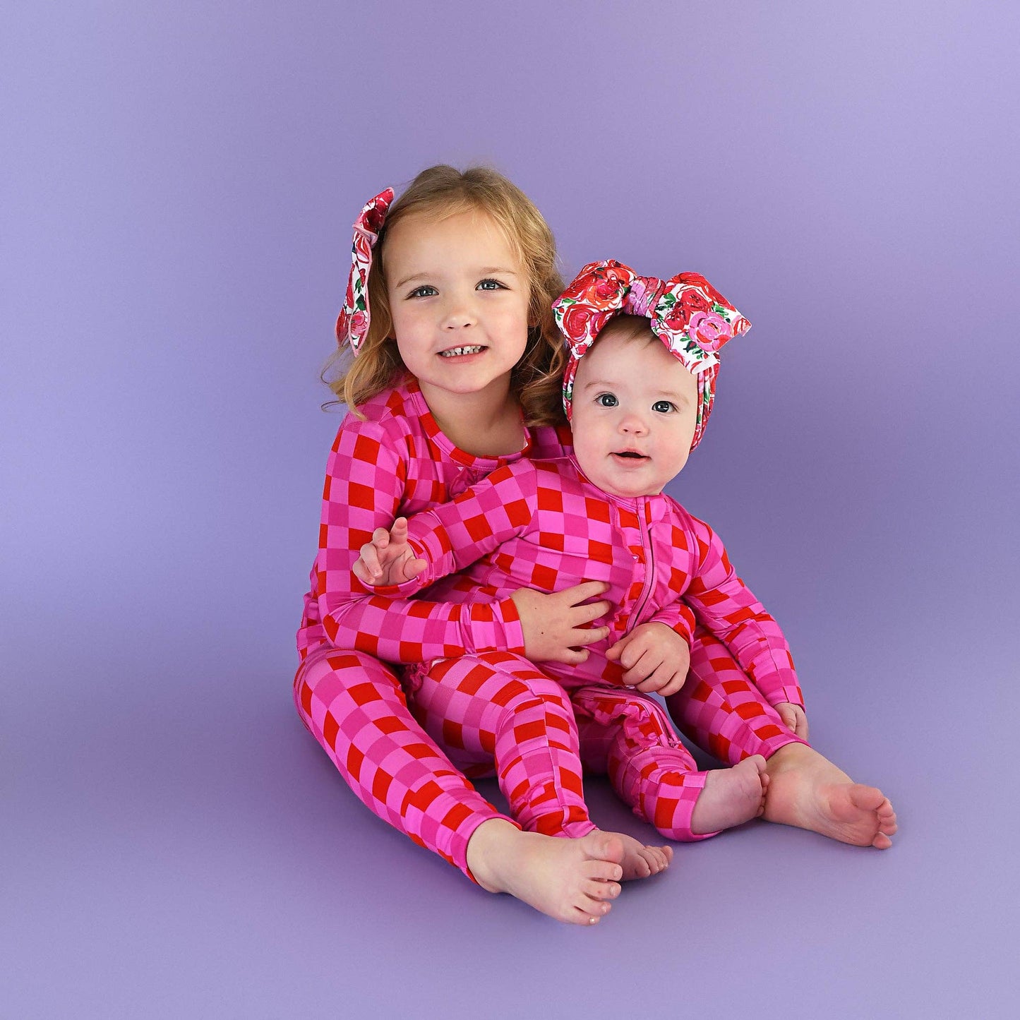 Gigi and Max - Sydney Pink Checks Ruffle Zip Bamboo Valentines Day : Newborn