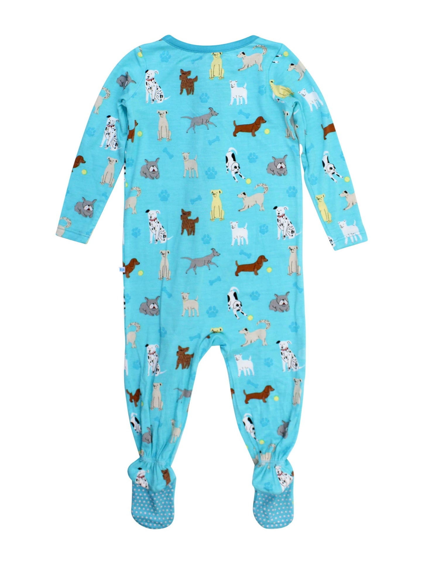 RuffleButts + RuggedButts - Baby Boys Bamboo Viscose Puppy Playtime Footed Pajama: Blue / 0-3m