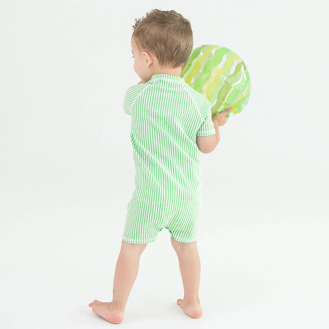 Spring Green Seersucker Short Sleeve One Piece Rash Guard