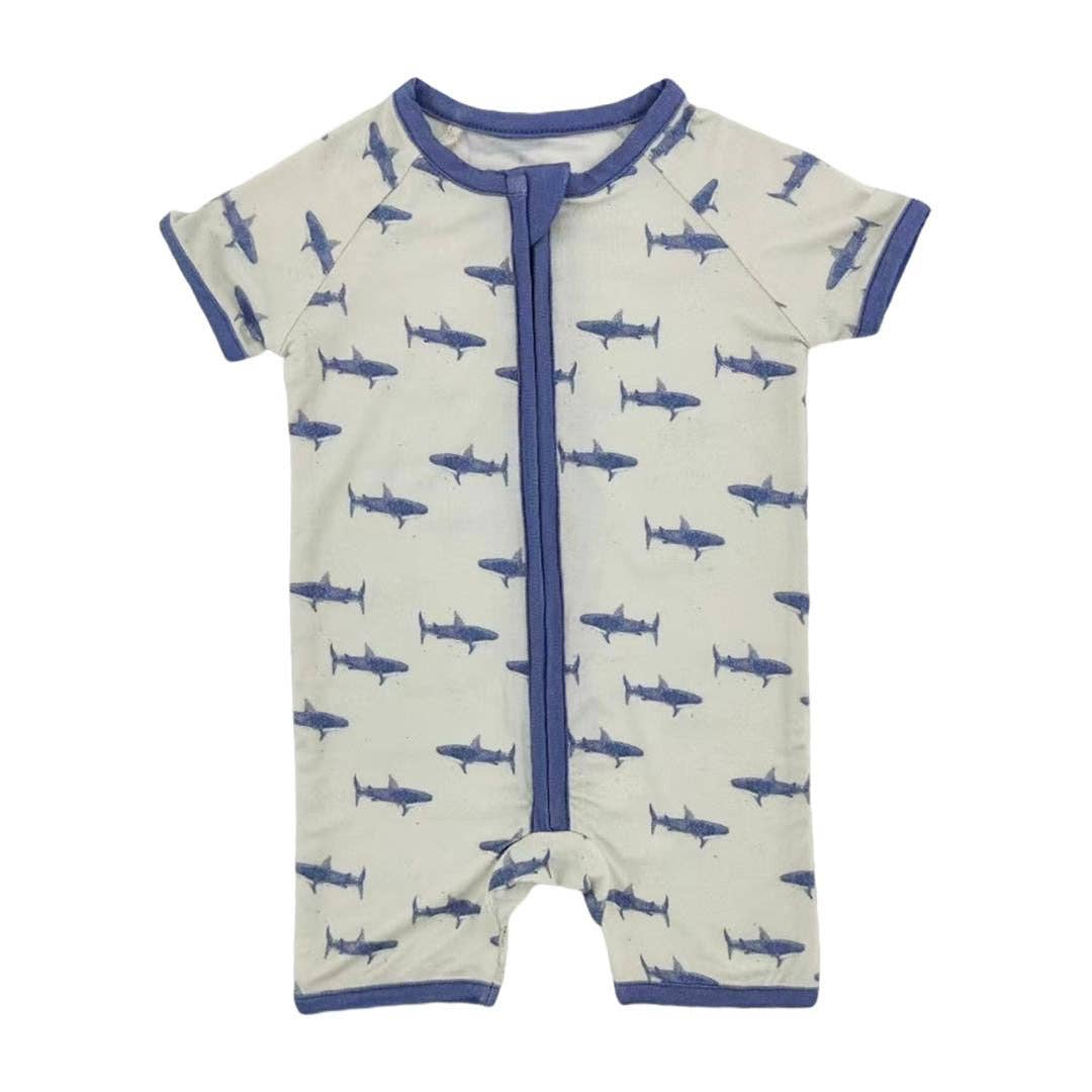 Little One Shop - Mini Shark Bamboo Short Romper