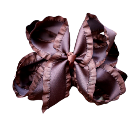 The Solid Bow - Brown Double Ruffle Hair Bow : Alligator Clip / 5 inch