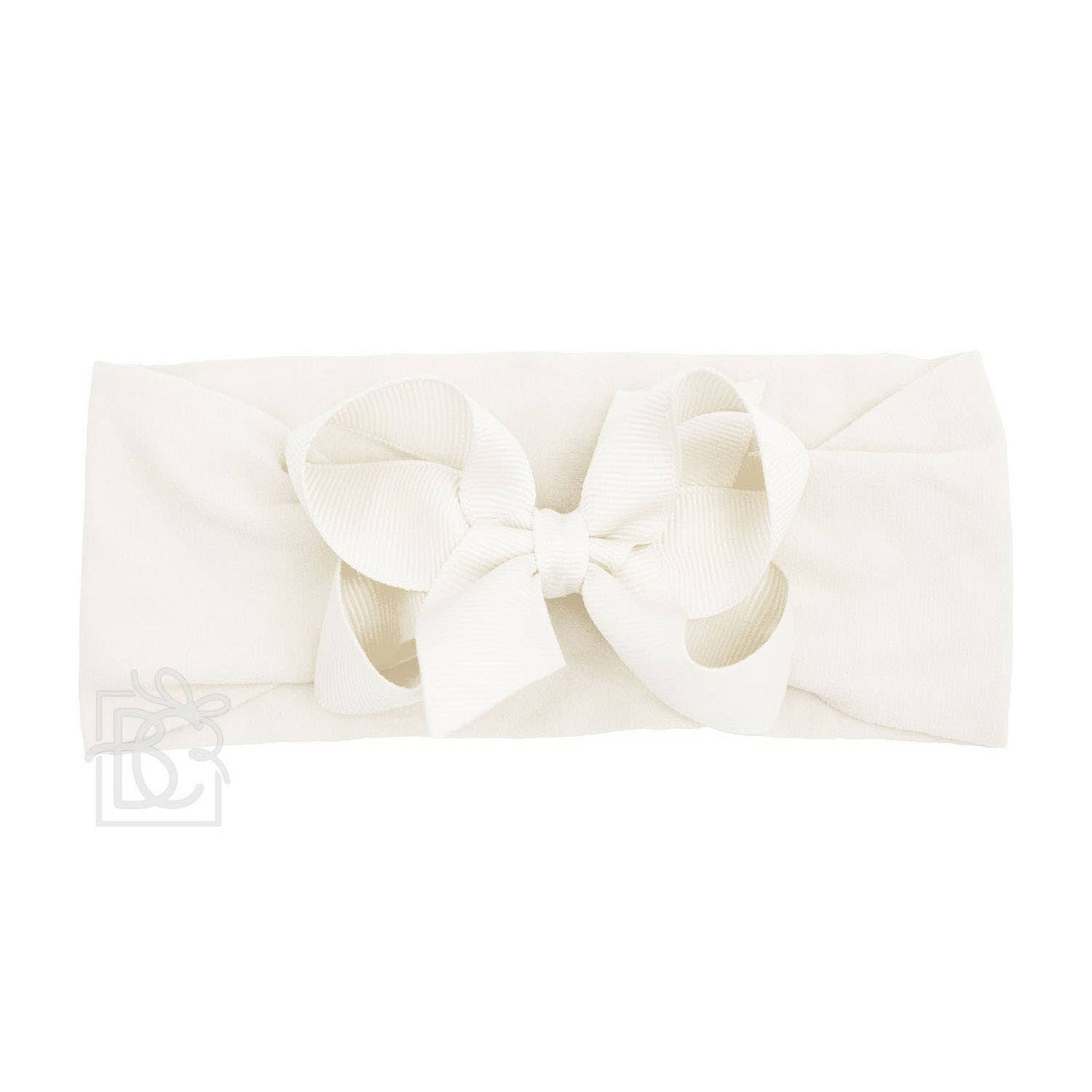 WIDE PANTYHOSE HEADBAND W/CLASSIC GROSGRAIN BOW: 5.5" Huge / 3+ Months / WHITE