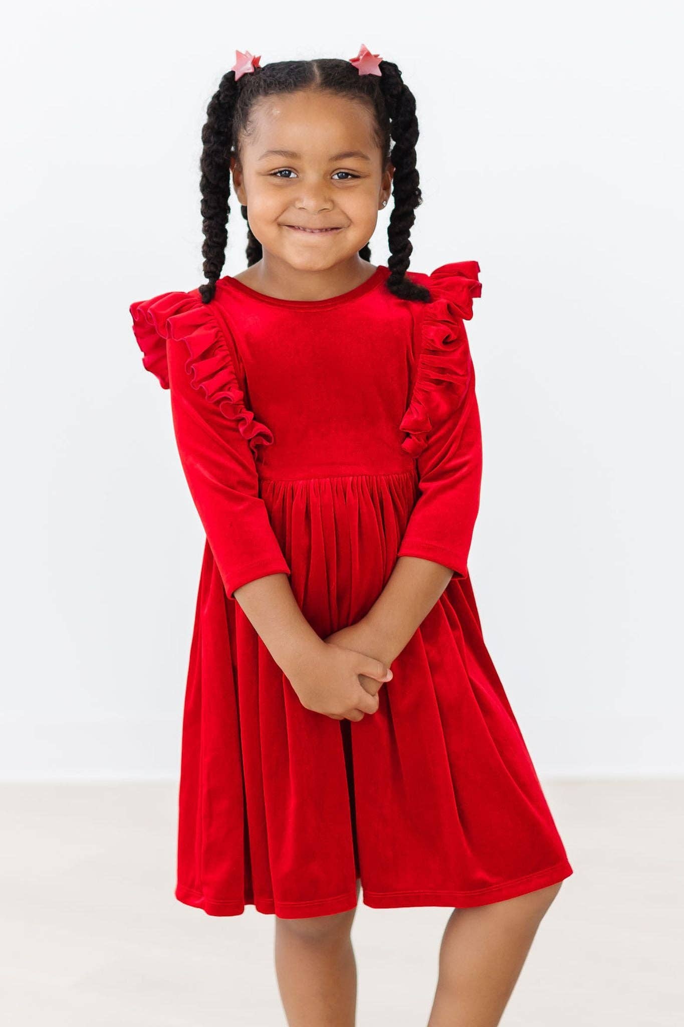 Mila & Rose - Red Velvet Ruffle Twirl Dress