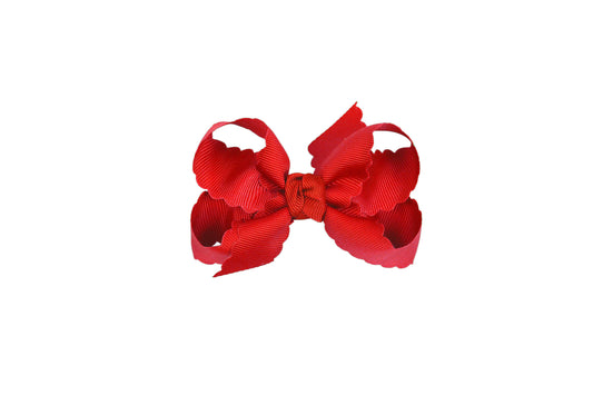 Beyond Creations, LLC - SCALLOPED EDGE BOW: 3.5" Medium - 1.5" Ribbon on Alligator Clip / Red