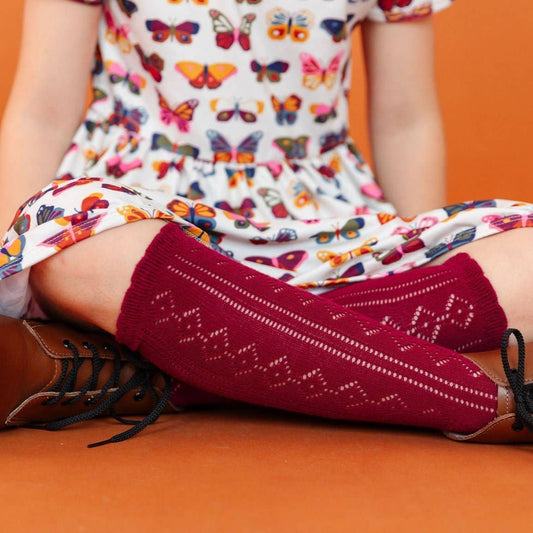 Little Stocking Co. - Scalloped Fancy Knee High Socks - Crimson: 1.5-3 YEARS