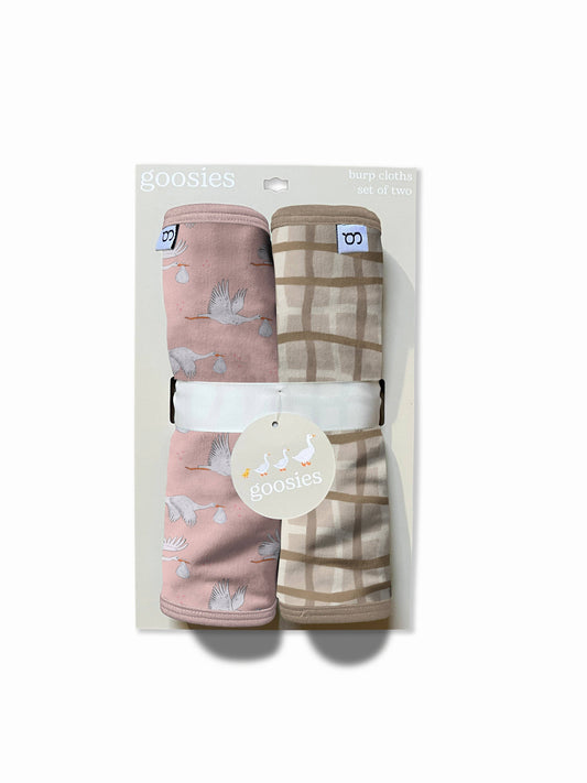 Goosies - Burp Cloths Set of 2 (Stork Pink/Tan Wavy Plaid)