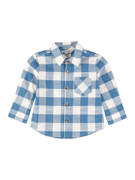 RuffleButts + RuggedButts Boys Countryside Blue Plaid Long Sleeve Button Down Shirt