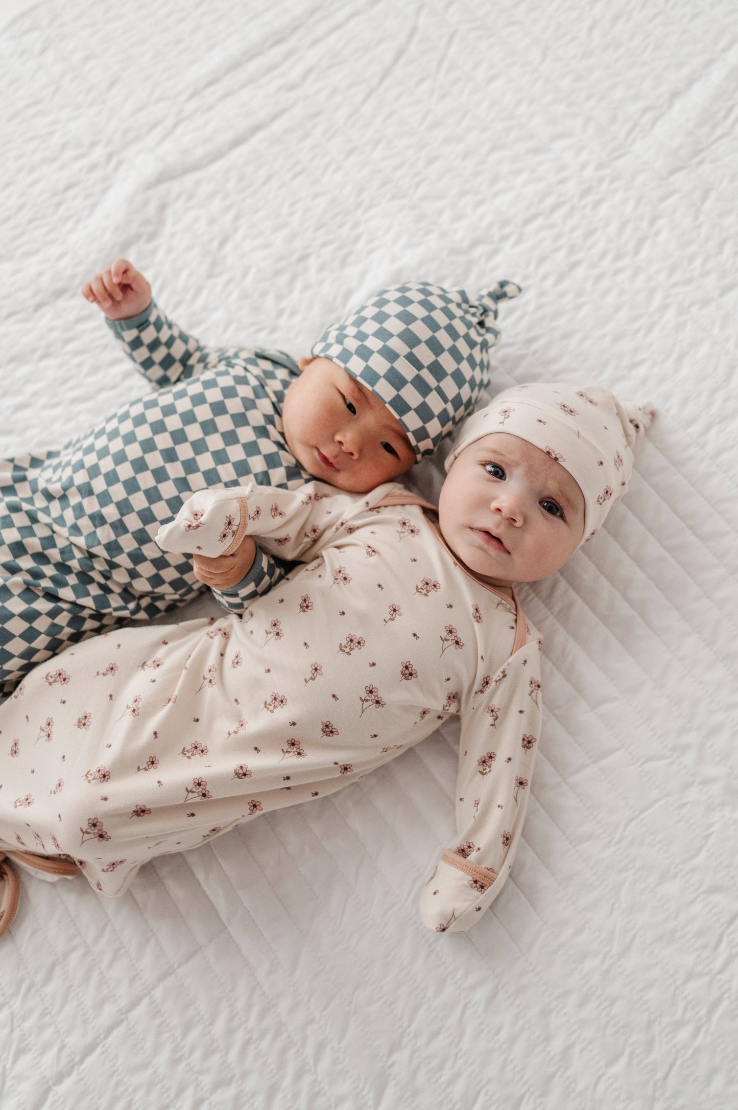 babysprouts clothing company - F24 D1: Knotted Sleeper Set: NB / Checkered in Storm