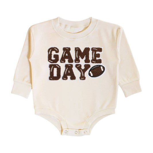 Sweet Wink - Game Day Patch Long Sleeve Romper - Football Baby Bodysuit