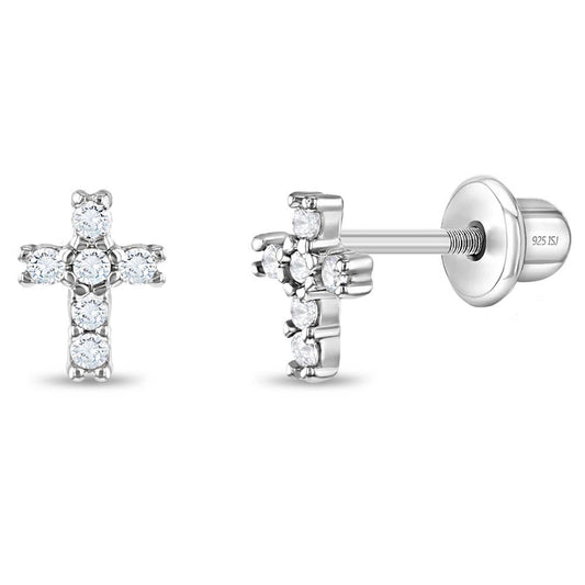 In Season Jewelry - Delicate Cross 6mm Baby / Toddler Earrings - Sterling Silver