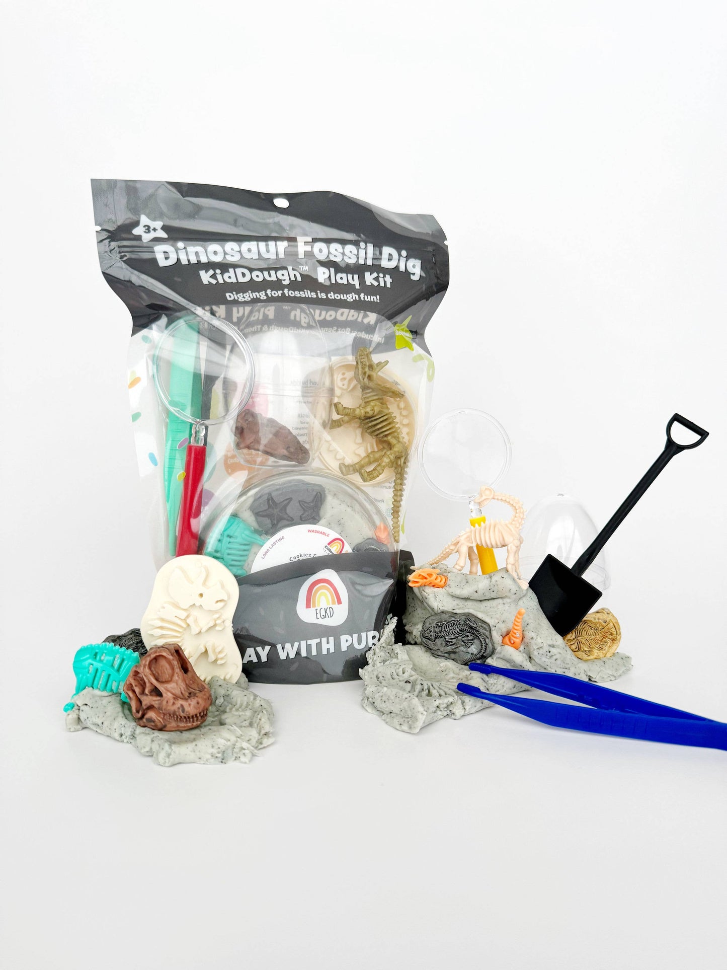 Earth Grown KidDoughs (KidDoughs by EGKD) - Dinosaur Fossil Dig (Cookies & Cream) KidDough Play Kit