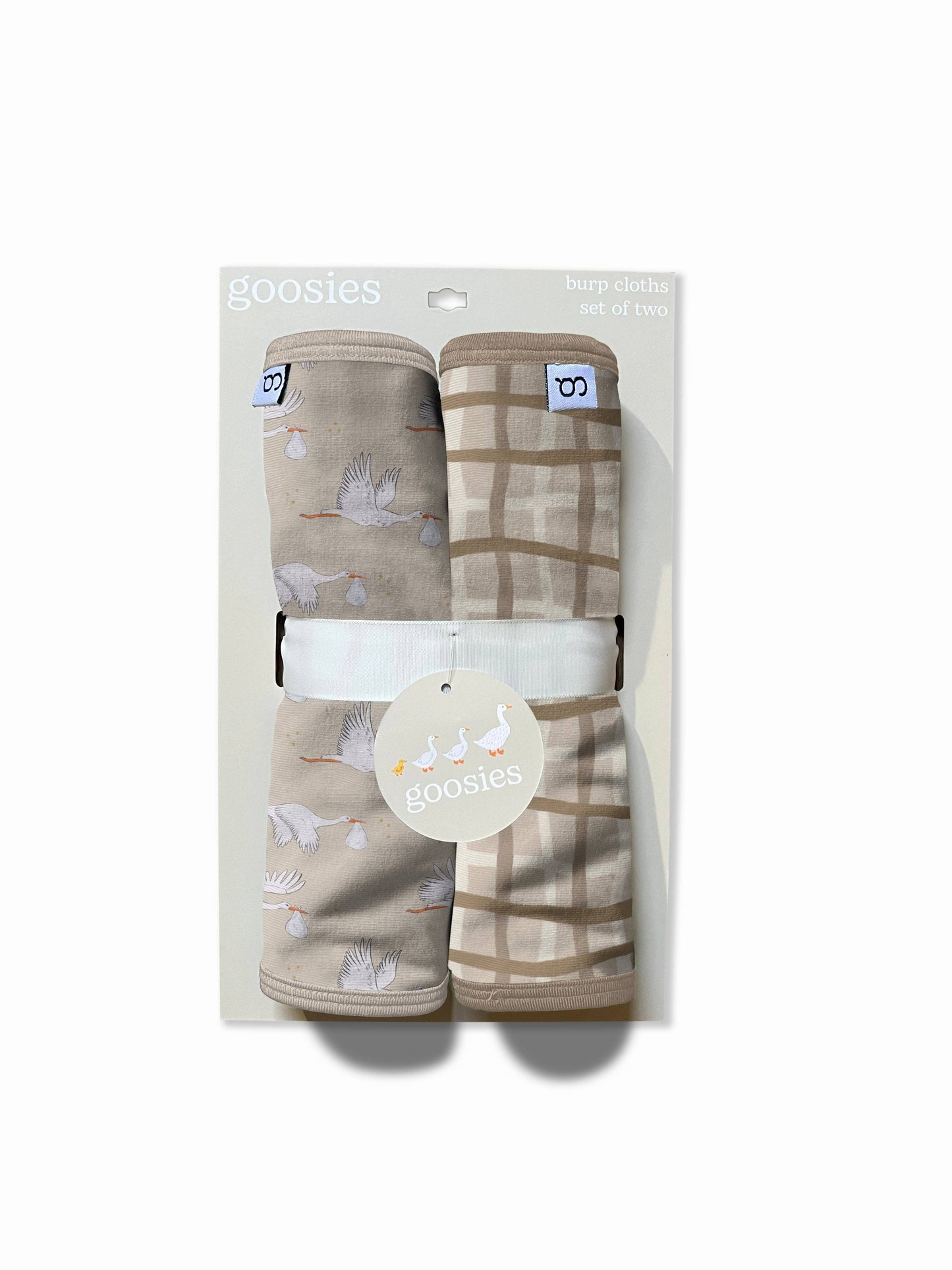 Goosies - Burp Cloths Set of 2 (Stork Beige/Tan Wavy Plaid)