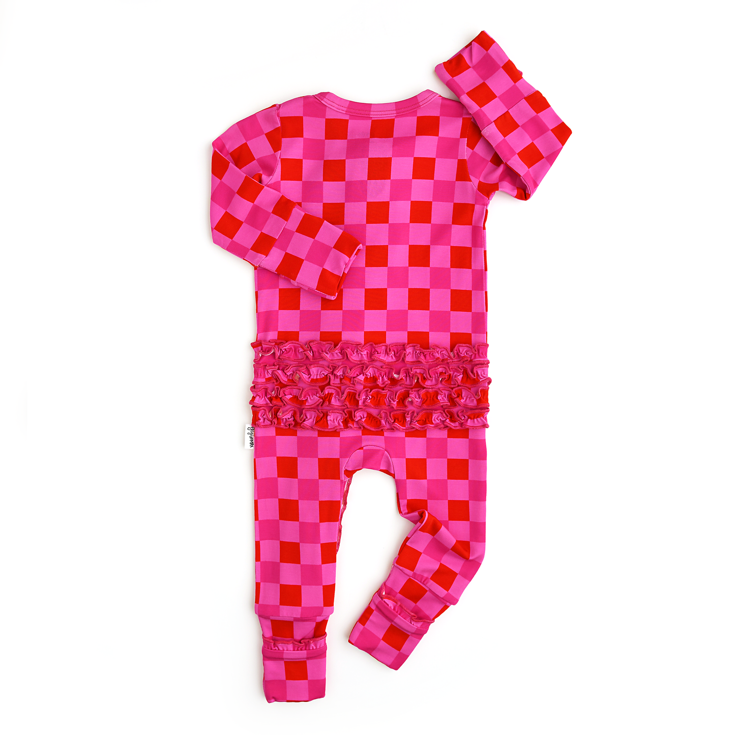 Gigi and Max - Sydney Pink Checks Ruffle Zip Bamboo Valentines Day : Newborn