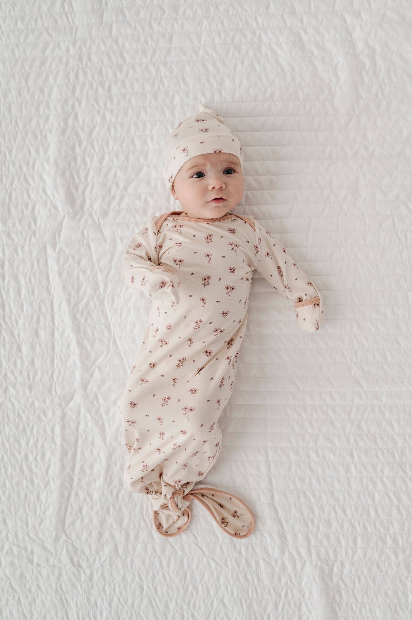 babysprouts clothing company - F24 D1: Knotted Sleeper Set: NB / Mini Floral in Cream