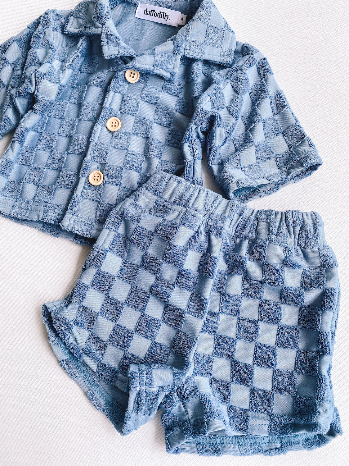 Daffodilly - Checkered terry set - dusty blue: 3T