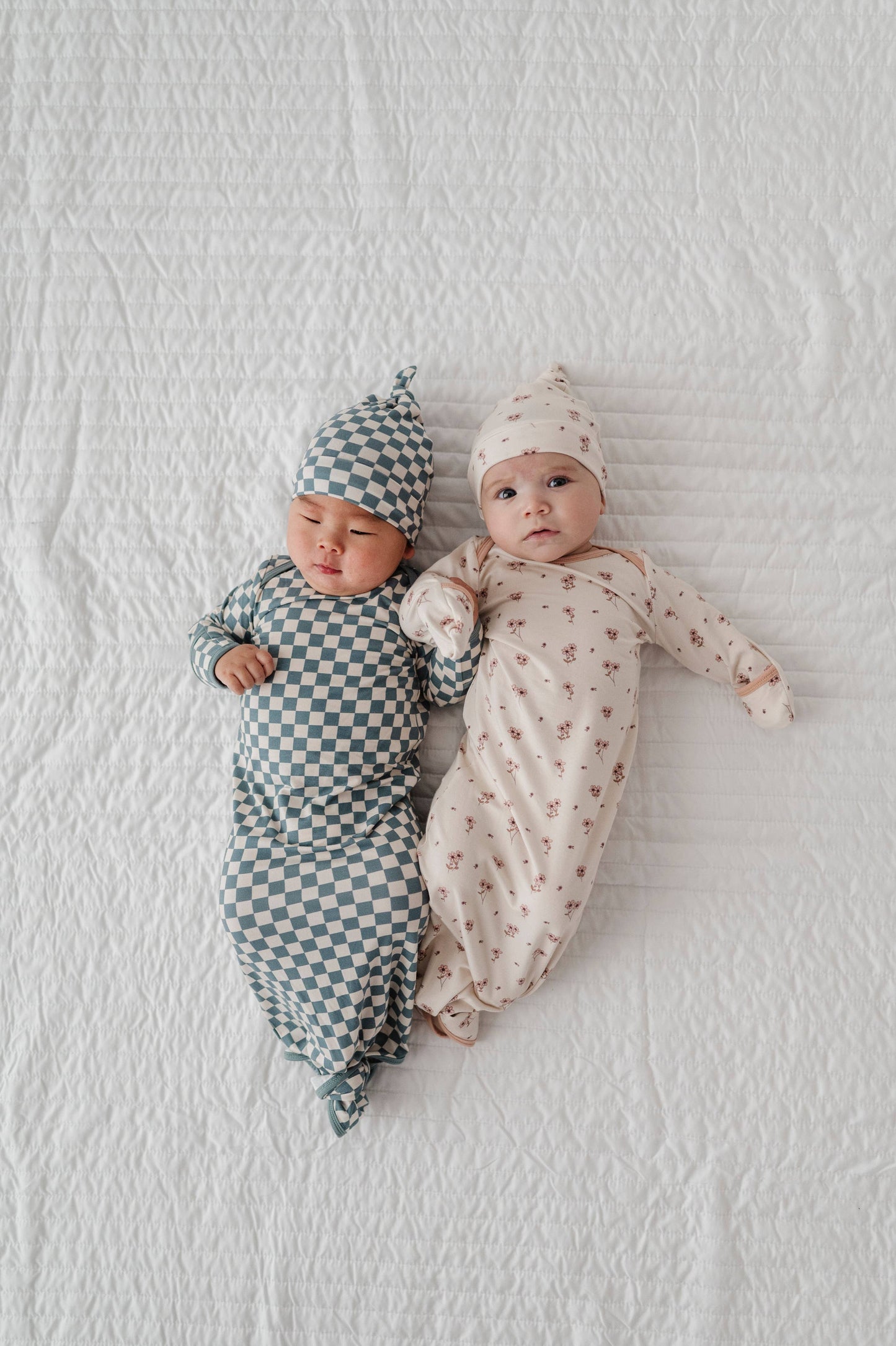 babysprouts clothing company - F24 D1: Knotted Sleeper Set: NB / Checkered in Storm