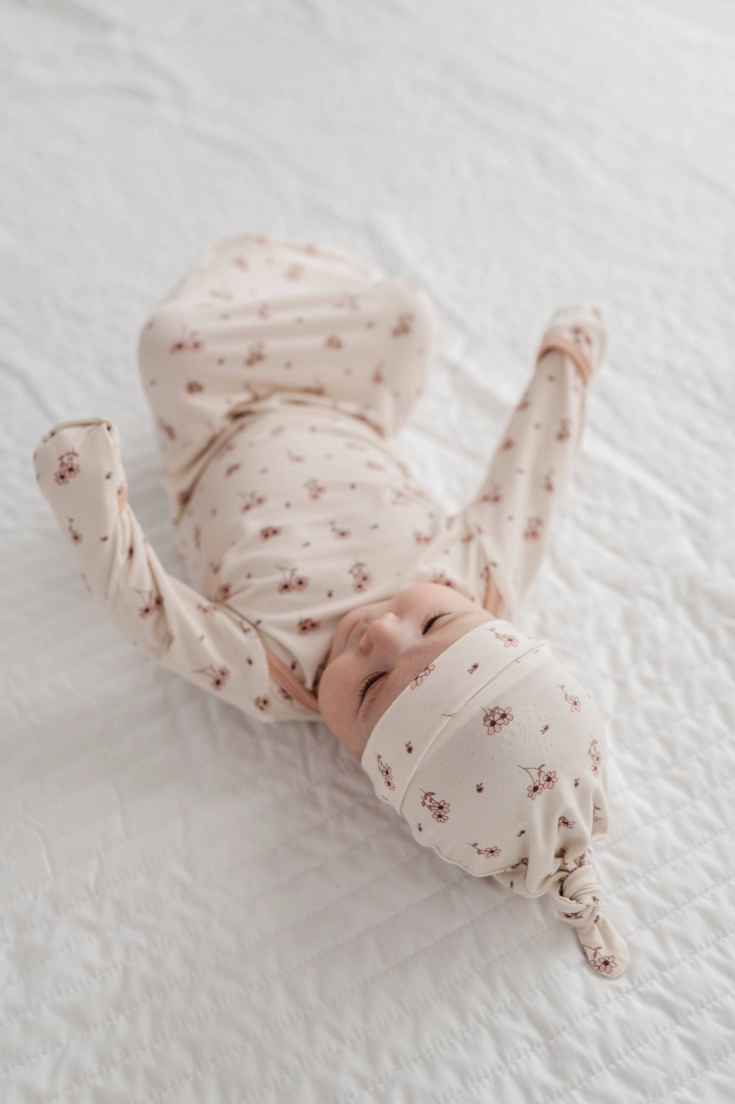 babysprouts clothing company - F24 D1: Knotted Sleeper Set: NB / Mini Floral in Cream