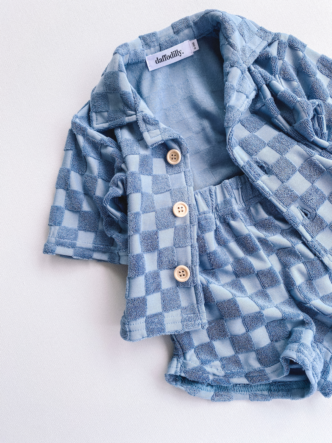 Daffodilly - Checkered terry set - dusty blue: 3T