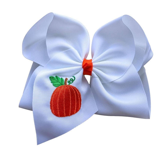 The Solid Bow - Fall Pumpkin Embroidery Bow : Alligator Clip / 5 inch