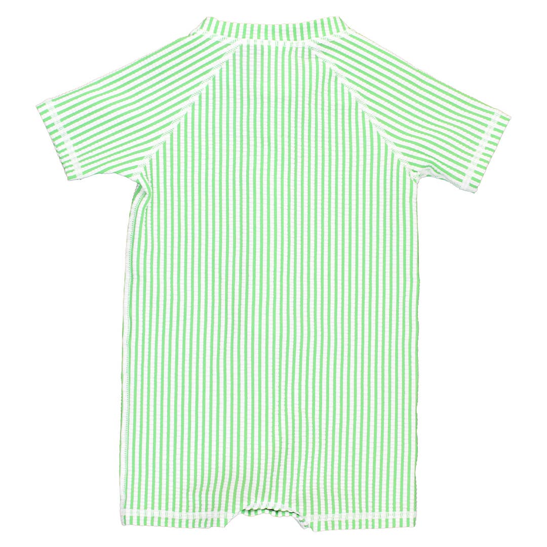 Spring Green Seersucker Short Sleeve One Piece Rash Guard