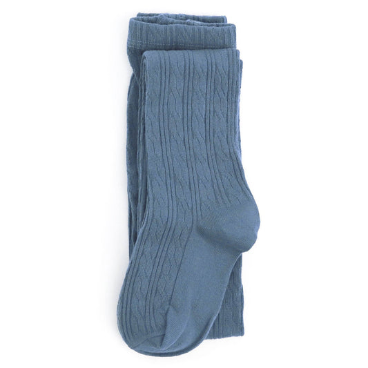 Little Stocking Co. - Denim Cable Knit Tights: 0-6 MONTHS