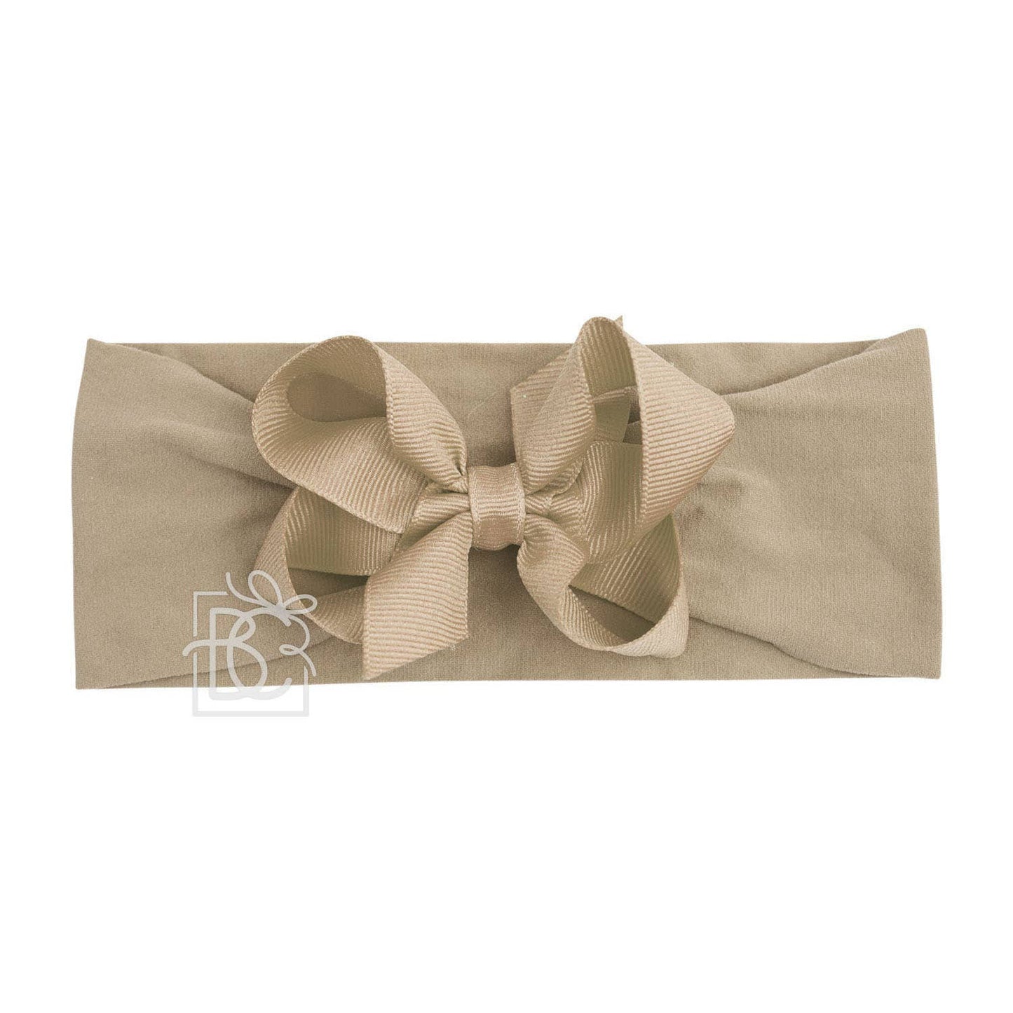 WIDE PANTYHOSE HEADBAND W/CLASSIC GROSGRAIN BOW: 5.5" Huge / 3+ Months / WHITE