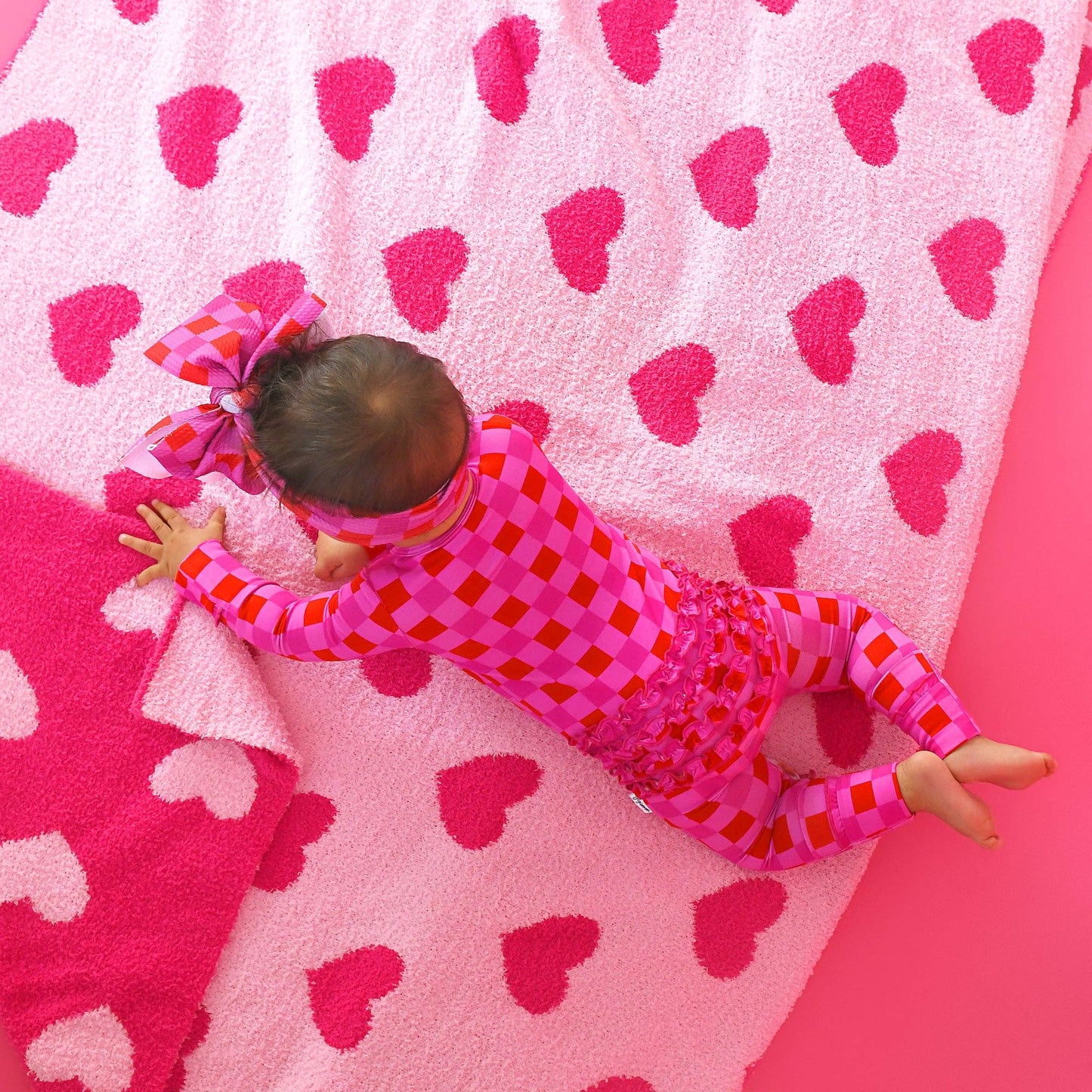 Gigi and Max - Sydney Pink Checks Ruffle Zip Bamboo Valentines Day : Newborn