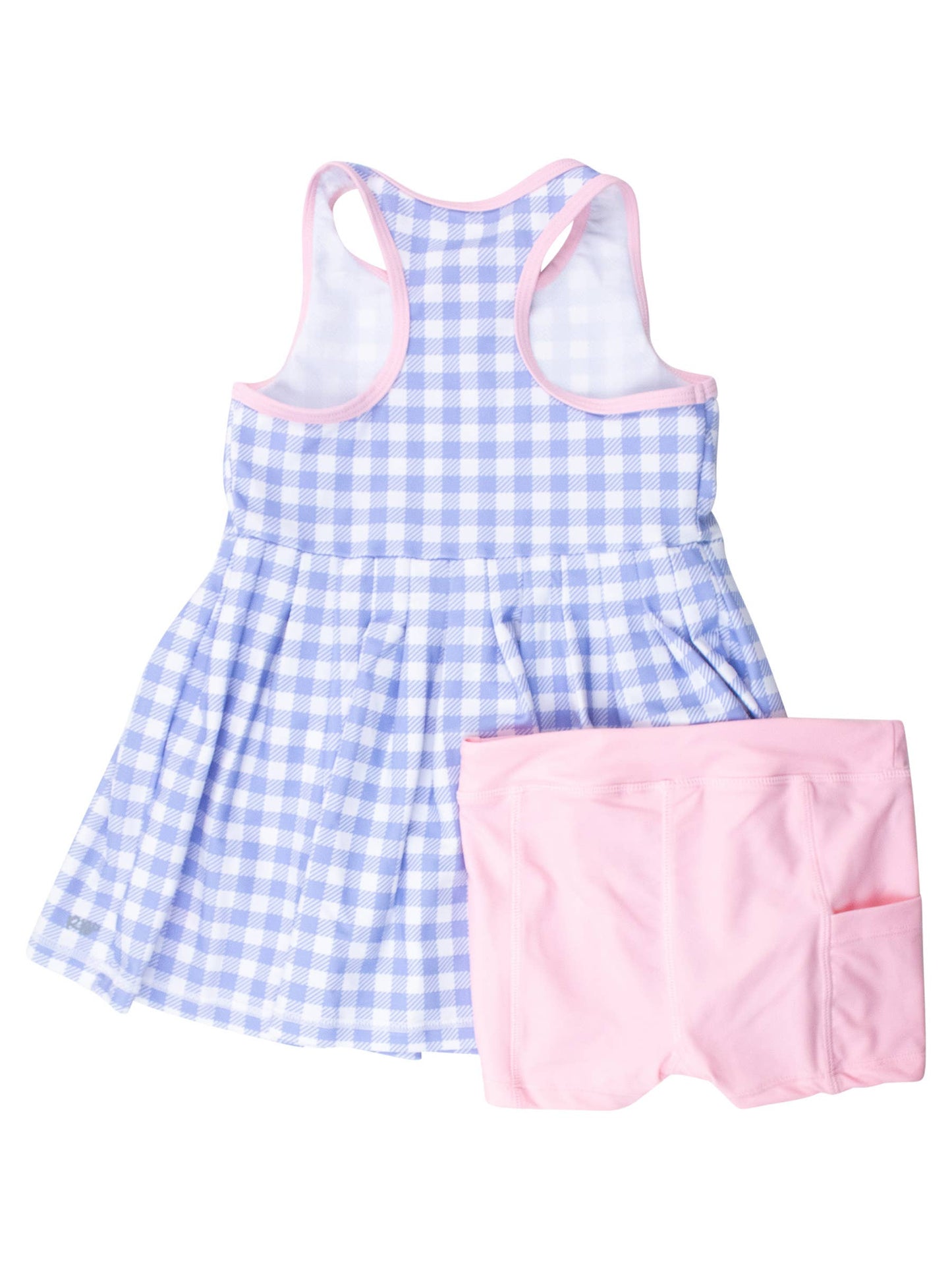 Girls Periwinkle Blue Gingham Active Dress & Bike Short Set