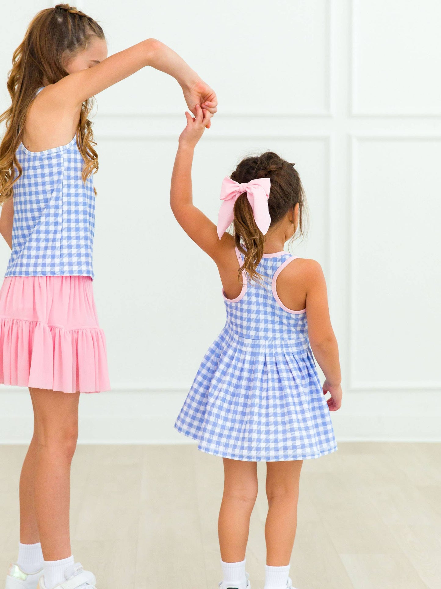 Girls Periwinkle Blue Gingham Active Dress & Bike Short Set