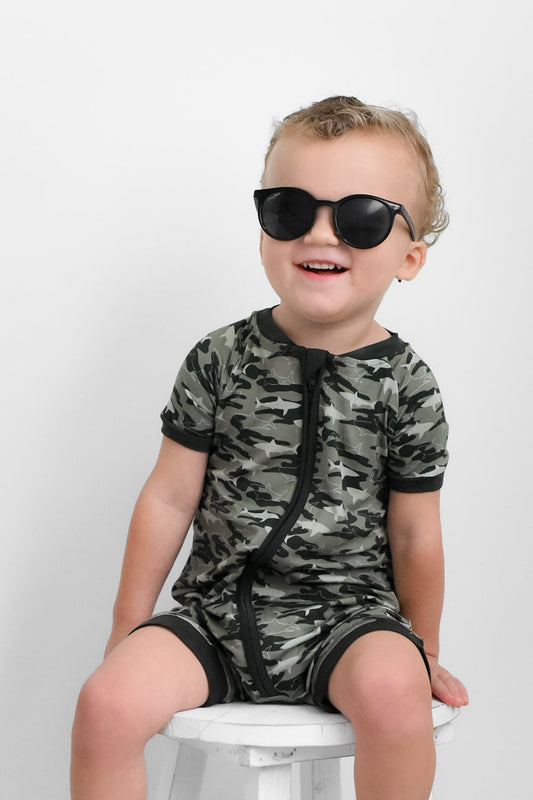 Dream Big Little Co Shortie Romper Camo Shark