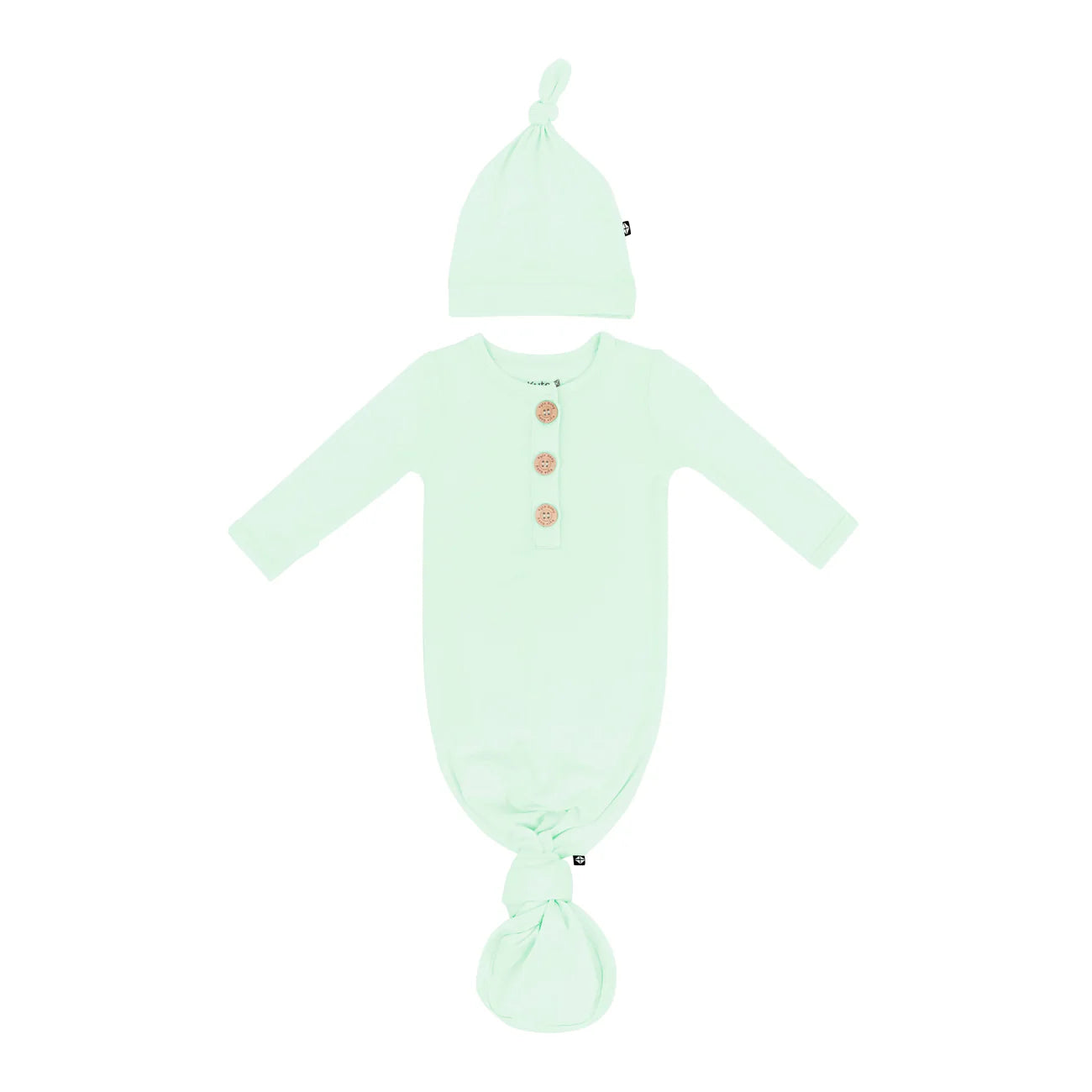 Kyte Newborn Knotted Gown with Hat Set- Mint