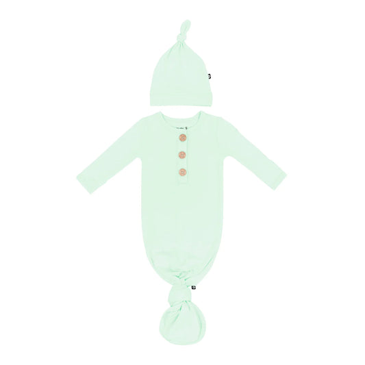 Kyte Newborn Knotted Gown with Hat Set- Mint