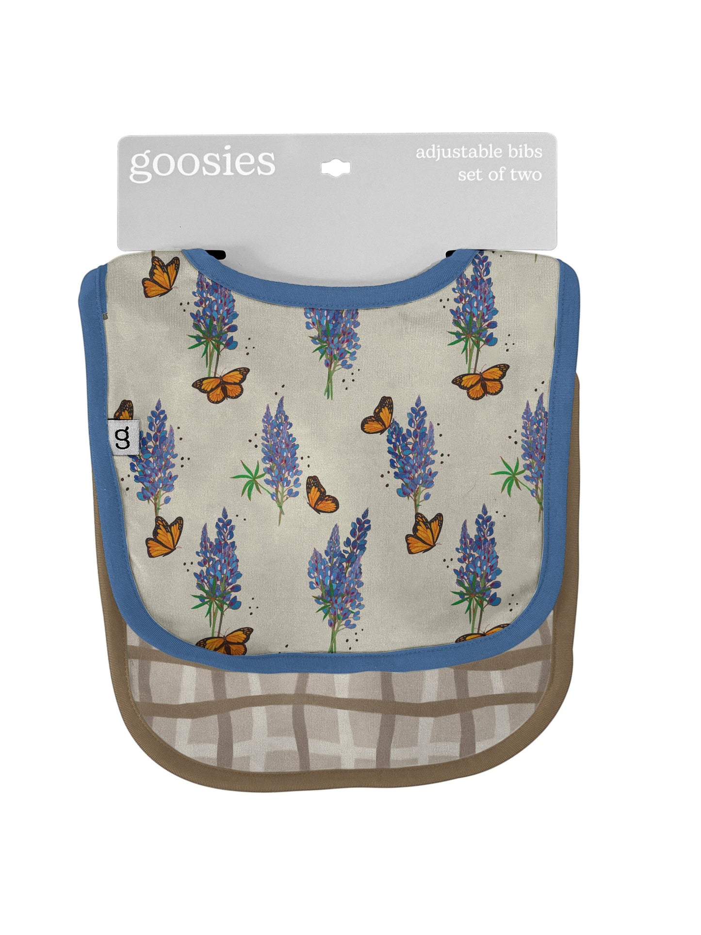 Goosies - Bib Set of 2 (Bluebonnets/Tan Wavy Plaid)