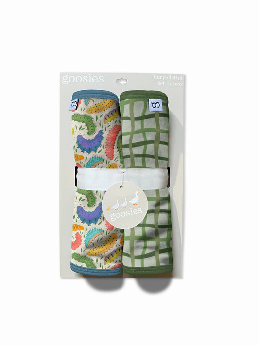 Goosies - Burp Cloths Set of 2 (Caterpillars/Green Wavy Plaid)