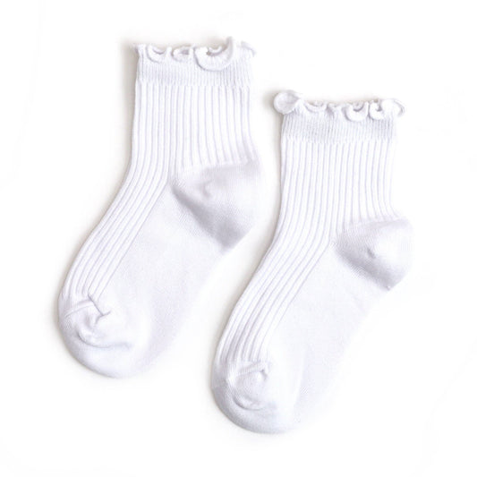 Little Stocking Co. - Ribbed Lettuce Trim Midi Socks - White: 1.5-3 YEARS